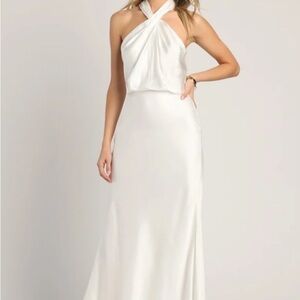 Lulu's White Sleeveless Halter Gown